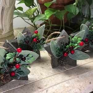 Set Of 4 Wooden Star Ornaments